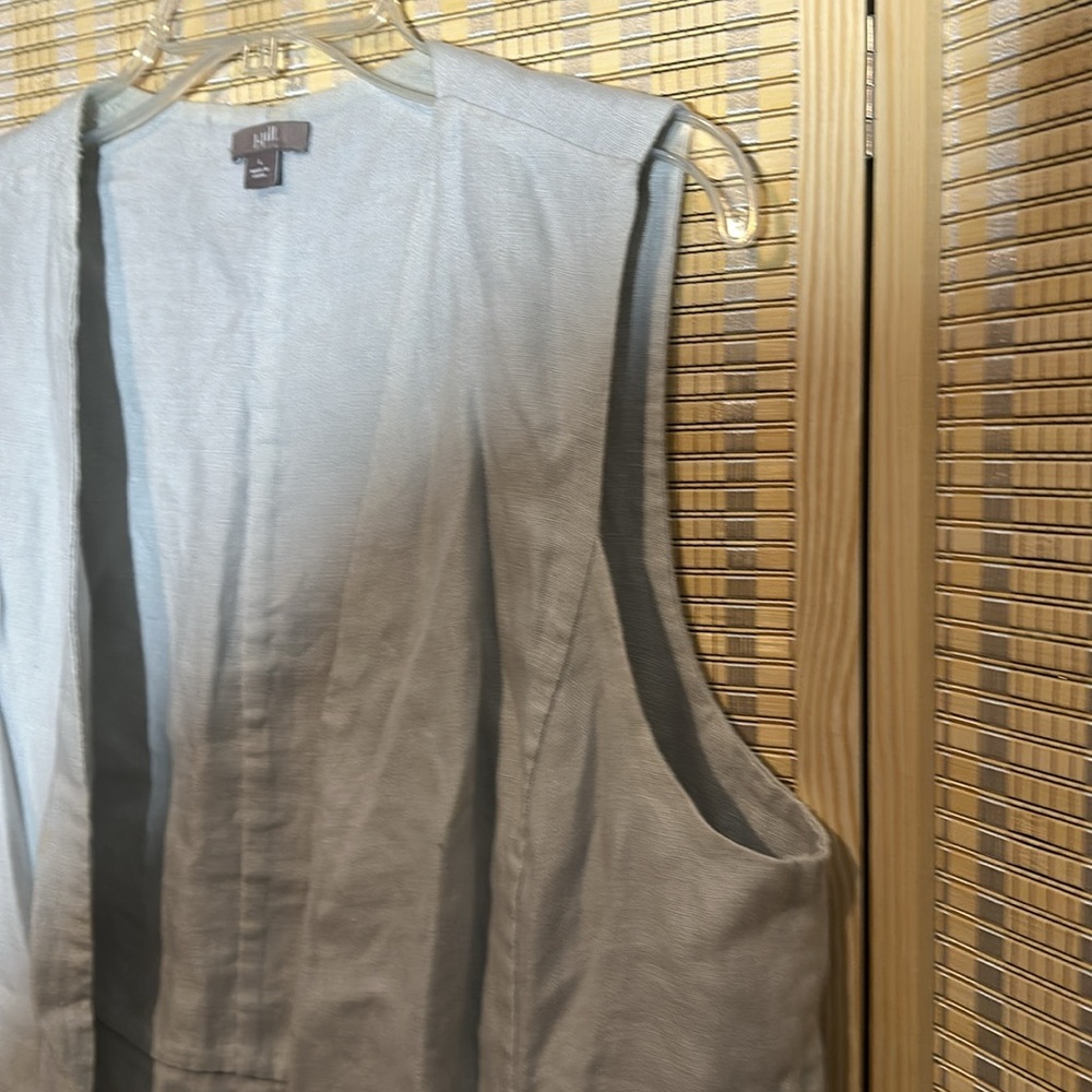 J. Jill Open Front Beige Long Linen Neutral Tailored Vest Size Large - Picture 8 of 16